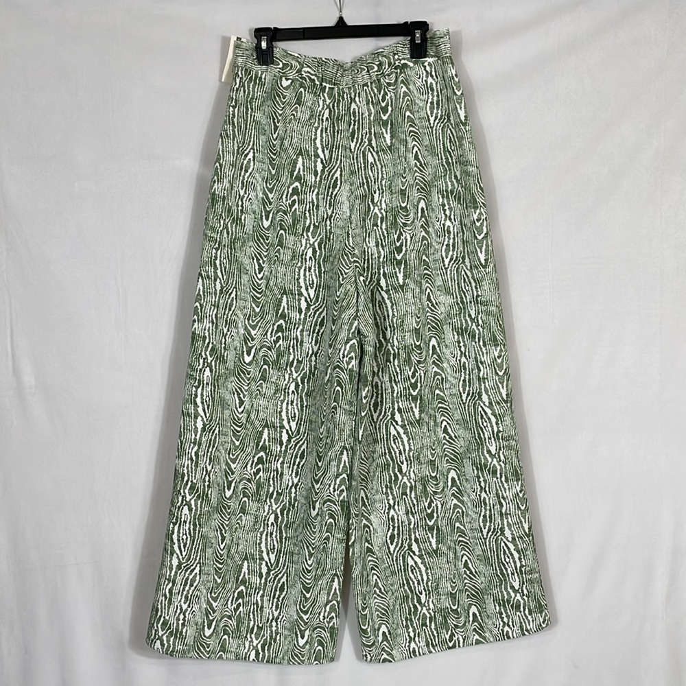 Anthropologie Pants NWT Size L Wide Leg Trouser Green Ivory Print - Picture 3 of 15